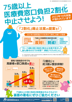 反対の声無視し10月から　75歳以上の患者さんの窓口負担2倍へ<br/> お手元の署名は大至急ご返送を！